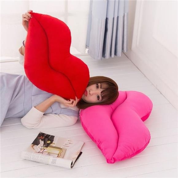 Hot Pink Lip Shape Throw Pillow Girls Valentine'sDay Gift Soft Velvet Decorative - Picture 4 of 6